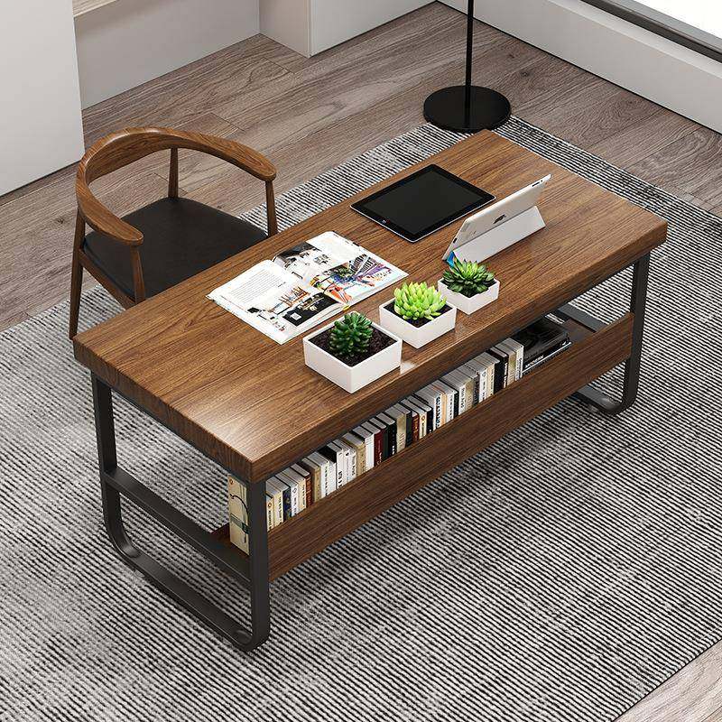 简约实木办公桌椅组合公司经理主管电脑办公桌双层置物台写字桌