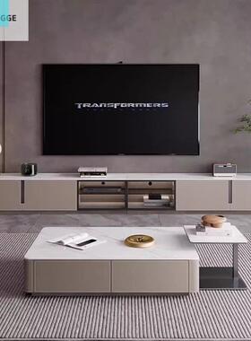 兴采蓝岩板电视柜简约现代小户型客厅家用地柜灰色加高实木电视柜