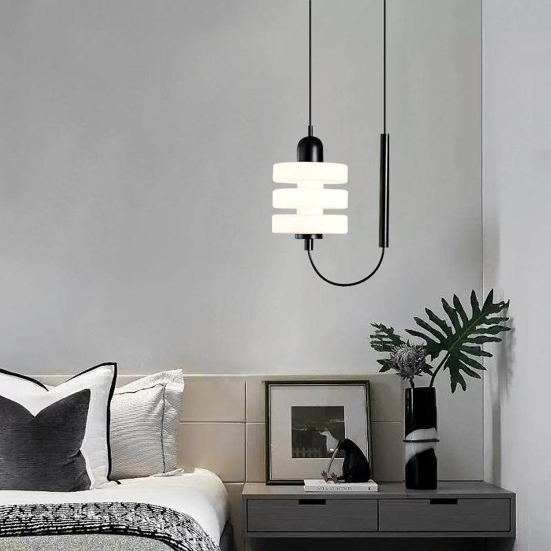 步步登饰卧室床头吊灯北欧简约网玻璃小吊灯书房设计师线条吊线灯