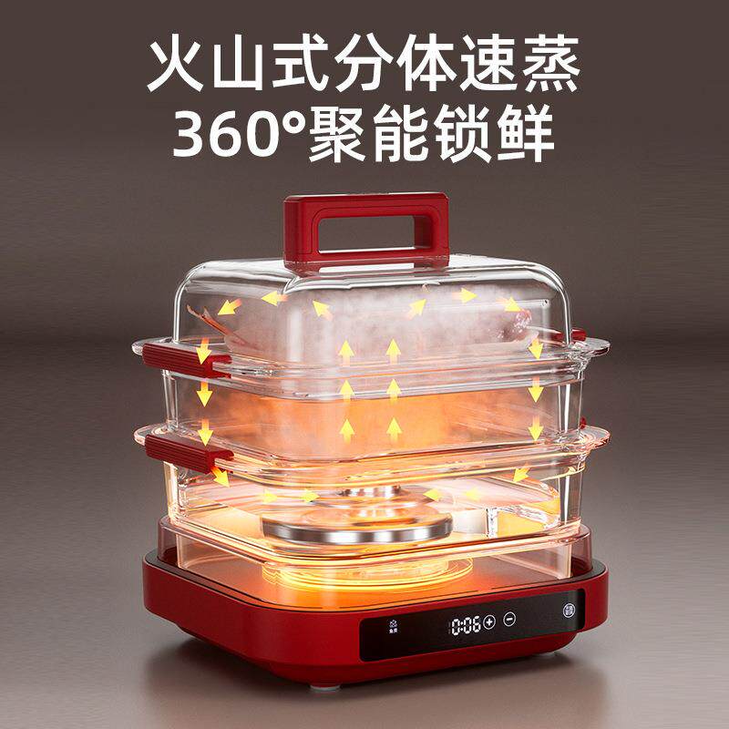 大宇多功能玻璃电蒸锅炖蒸煮一体蒸汽煎烤涮火锅S31