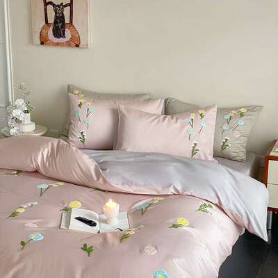 秋冬加厚100S长绒棉磨毛全棉毛巾绣被套四件套保暖高密度纯棉床品