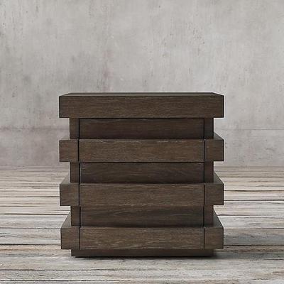 RH复古橡木床头柜实木抽屉卧室储物柜现代简约方形边几全实木家具