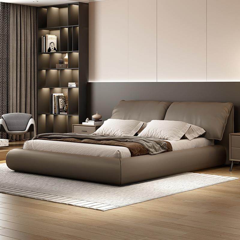 意式极简大象耳朵真皮床现代简约主卧双人大床轻奢设计师落地矮床