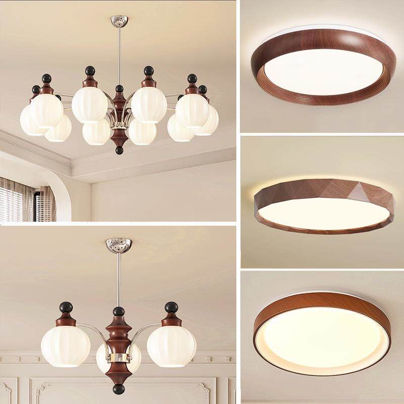 法式中古风客厅吊灯复古胡桃木2026年新款灯饰设计师高级感主卧灯
