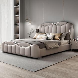 设计师轻奢真皮床主卧意式极简1.8双人高端豪华储物网红软大婚床