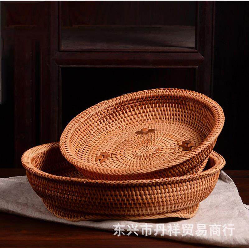越南秋藤编水果盘收纳篮茶点盘果蔬筐茶几收纳盒编织篮子