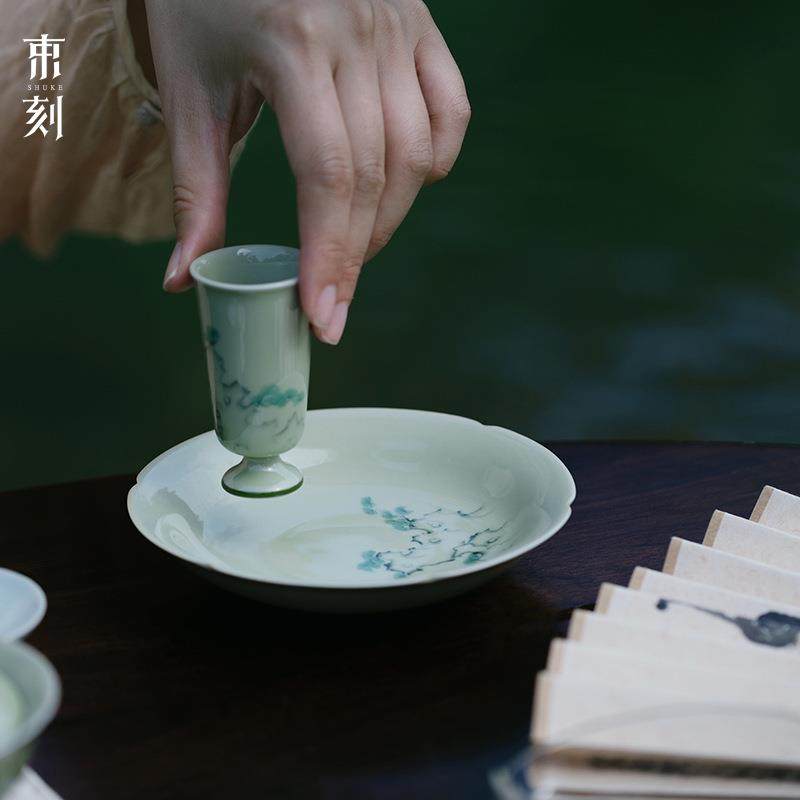束刻觅青釉下粉彩手绘太湖石苍翠花口壶承干泡茶席干泡盘茶台,纺织面料/辅料/配套,纺织机械配件,淘宝优惠券,粉丝福利购,淘宝优惠卷