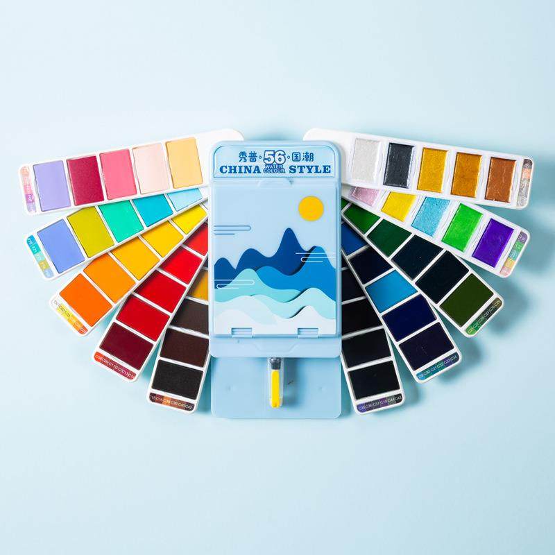 秀普国潮固体水彩颜料水彩画工具套装美术专业珠光色画画颜料