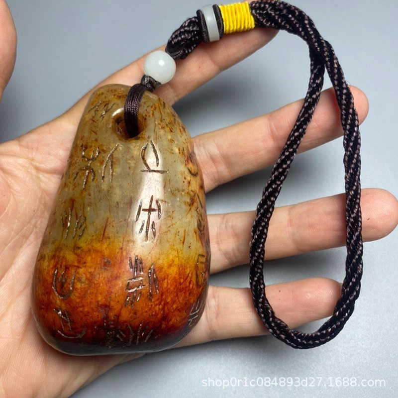 古玩玉器战汉明清高古玉原石手把件老岫玉古文原石挂件男士文玩