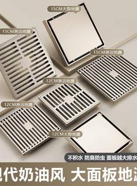全铜地漏防臭院子楼顶露台15X15/12X12大口径隐形条形枪灰色地漏