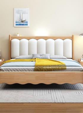 北欧实木床1.8m现代简约主卧双人大床软硬靠白色储物床奶油风婚床