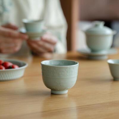 宋青缠枝莲花陶瓷茶杯主人杯个人专用单杯复古风品茗杯茶盏茶具