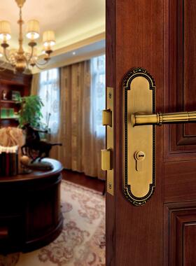 欧式轻奢新款实木门室内全铜大门锁入户字母门锁LM127127RG/BF