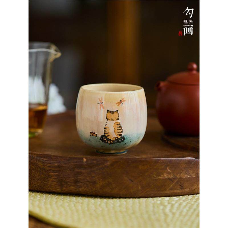 窑变复古茶杯主人杯手绘橘猫背影女生茶具可爱品茗杯,节庆用品/礼品,新娘配件,淘宝优惠券,粉丝福利购,淘宝优惠卷