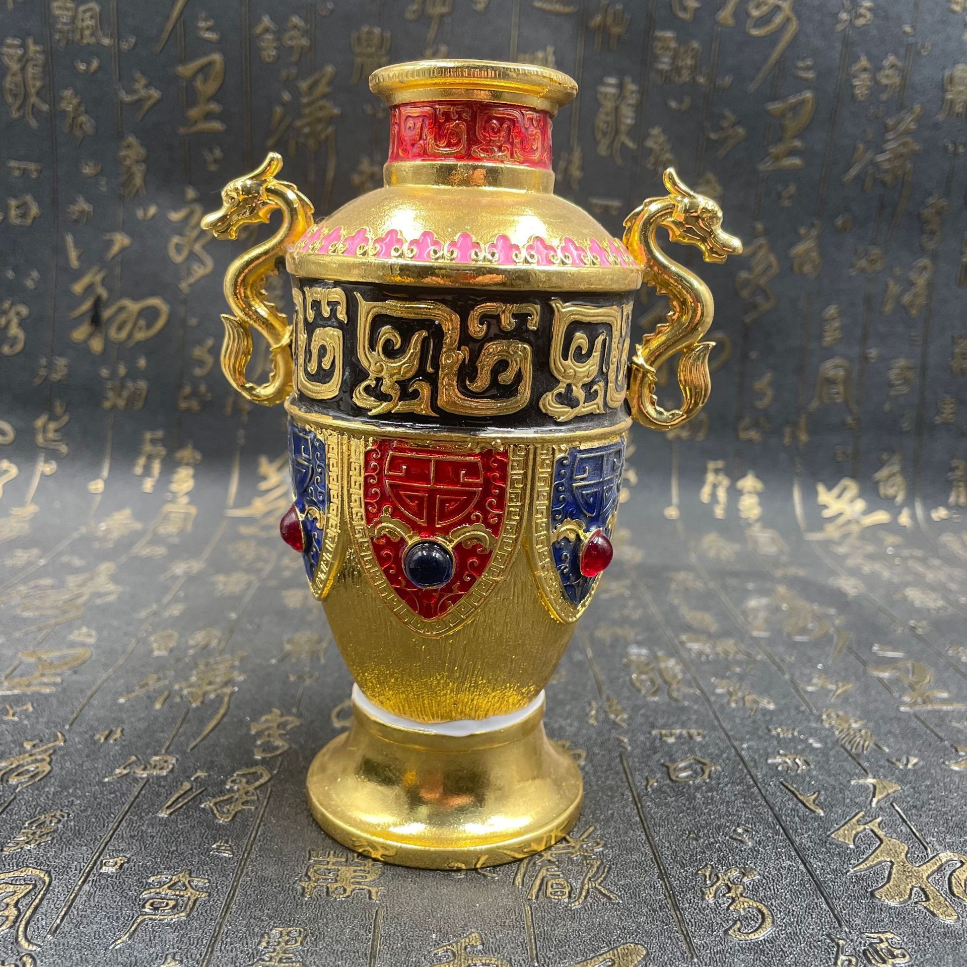 厂家批发杂项双龙彩绘花瓶复古大明工艺品摆件影视道具