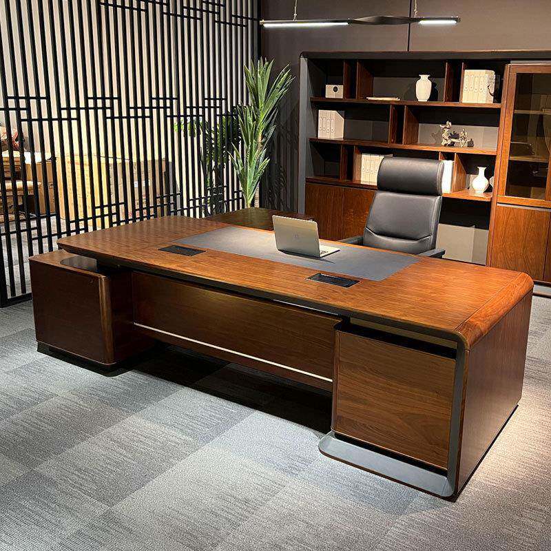 新中式实木桌老板桌3.2米大班台家具胡桃木办公桌现货包安装