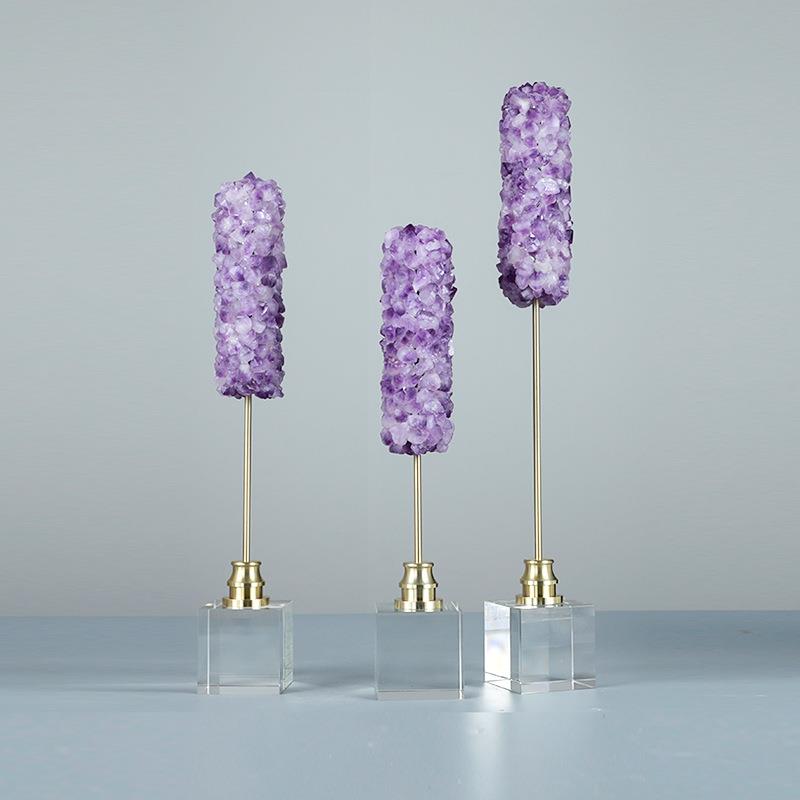 现代摆件天然水晶石铜花摆件客厅玄关样板房家居软装饰品