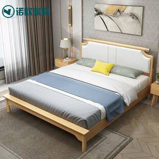 北欧实木床现代轻奢软包床简约白色皮艺软包双人主卧床日系婚床