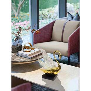 水晶天鹅纯铜天鹤摆件轻奢样板间书房电视柜客厅北欧网红软装饰品