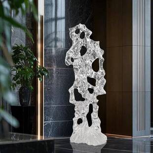 现代家居客厅玄关落地摆件透明树脂横向太湖石摆件别墅装饰艺术品