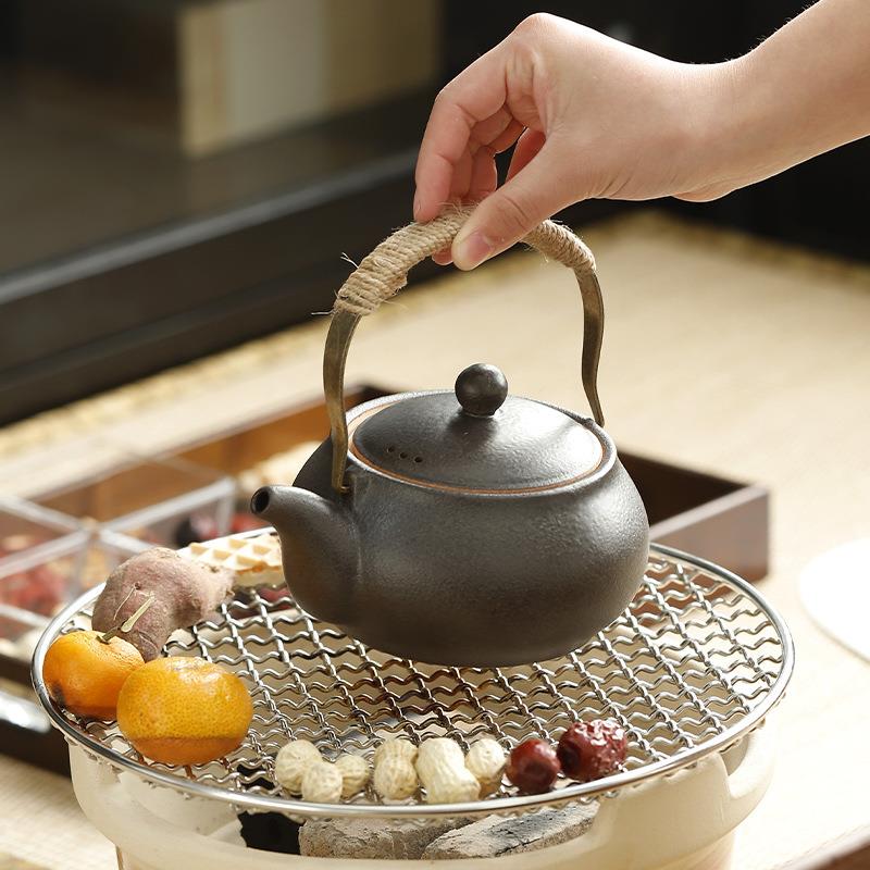 陶瓷煮茶器罐罐煮茶壶侧把壶黑茶炭茶炉围炉单个茶具陶壶明火干烧