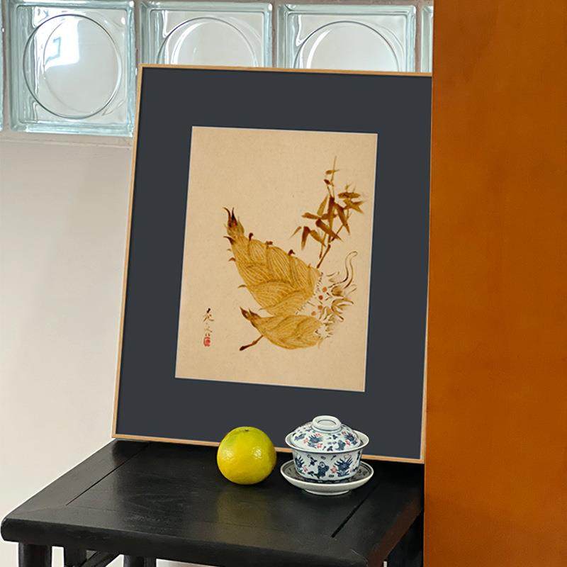 柴田是真日式新中式画中画民俗风景茶室书房餐厅植物国风装饰画