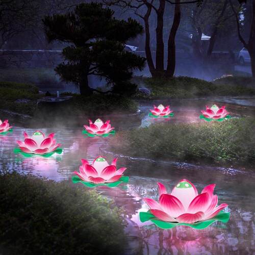 户外太阳能动态荷花灯防水池塘莲花灯亮化景观景区水池水上漂莲灯
