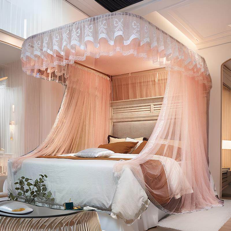 导轨蚊帐家用1.8m1.5米2m床落地u型轨道不锈钢支架伸缩宫廷公主风