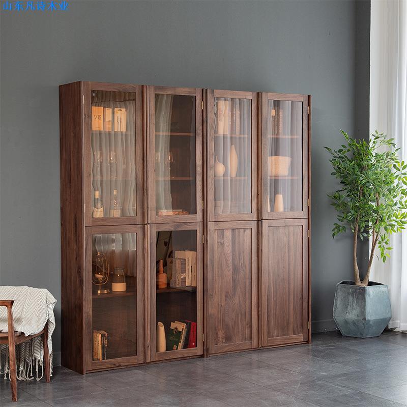 北欧黑胡桃木书柜全实木现代简约轻奢型组合书架樱桃木极简储物架