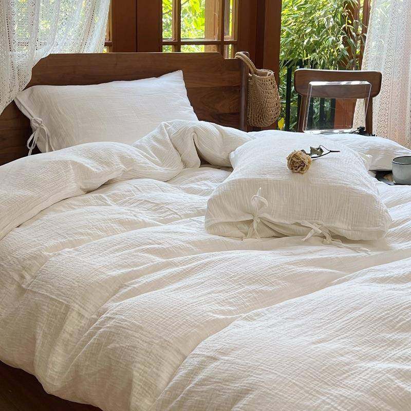 本白色双层纱四件套全棉纯棉A类母婴级棉纱皱皱纱不染色被套裸睡,节庆用品/礼品,新娘配件,淘宝优惠券,粉丝福利购,淘宝优惠卷