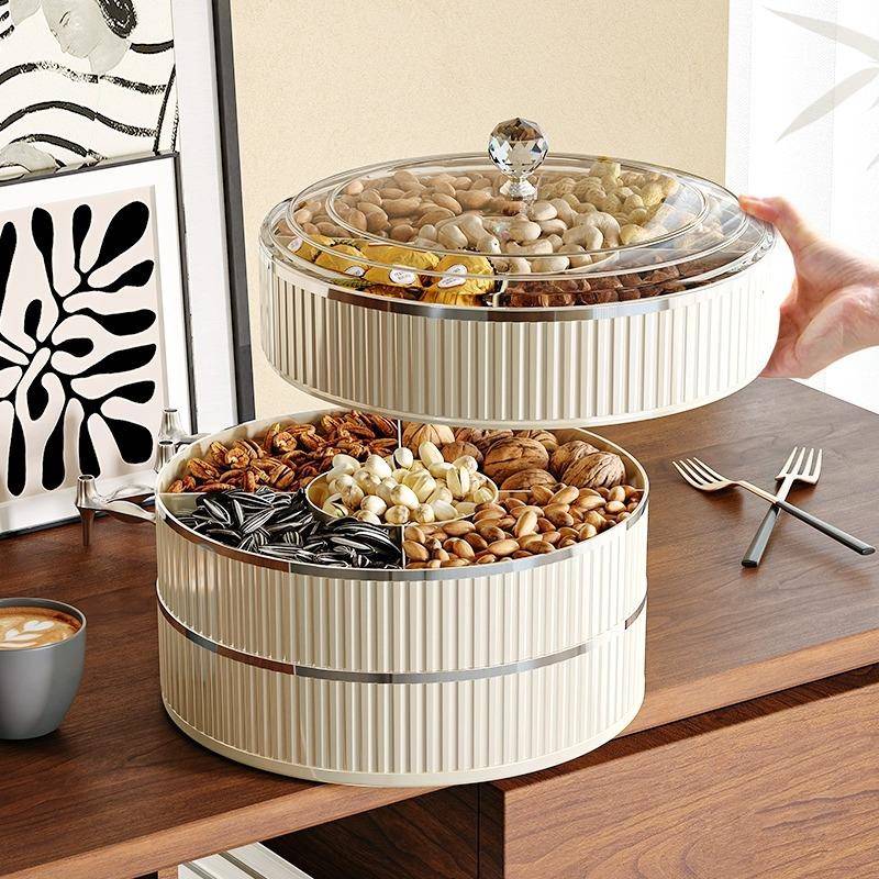 果盘家用客厅茶几2023新款糖果盘高档轻奢多层分格旋转坚果水果盘