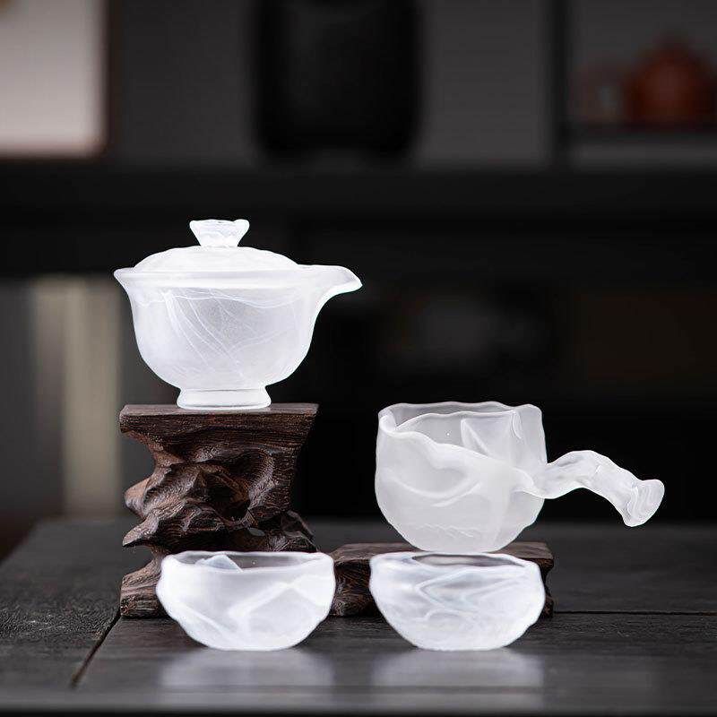 玻璃磨砂茶具套装家用功夫三才泡茶碗小杯子琉璃公道杯盖碗品茗杯
