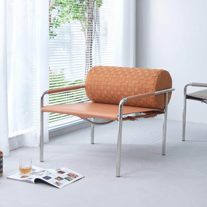 北欧简约马鞍皮椅时尚手工编织单人椅不锈钢设计师简约家用沙发椅,农用物资,其他肥料,淘宝优惠券,粉丝福利购,淘宝优惠卷
