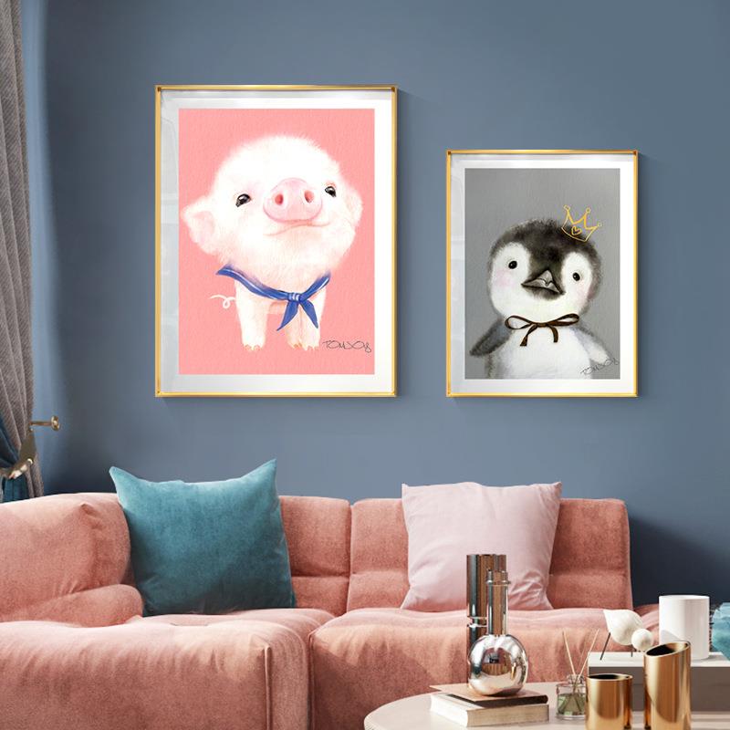 宝宝卧室壁画床头北欧装饰画游乐园可爱卡通呆萌小动物儿童房挂画
