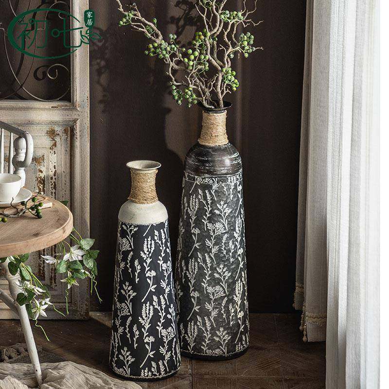 客厅酒店玄关装饰摆件民宿插画圆瓶子美式铁艺印花复古落地花瓶,农用物资,其他肥料,淘宝优惠券,粉丝福利购,淘宝优惠卷