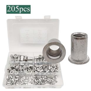 205pcs盒装 M10铝合金拉铆螺母滚花平头铆钉平头拉母铆接件