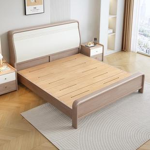 全实木床满铺床板高端主卧大床双人榫卯静音床简约北欧轻奢床储物