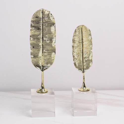 北欧极简轻奢金属叶子水晶摆件现代样板房客厅玄关电视柜家居饰品