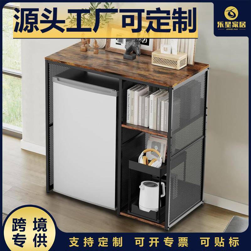 多层铁艺+木板置物架工业风格厨房微波炉架及烘焙架多功能储物架