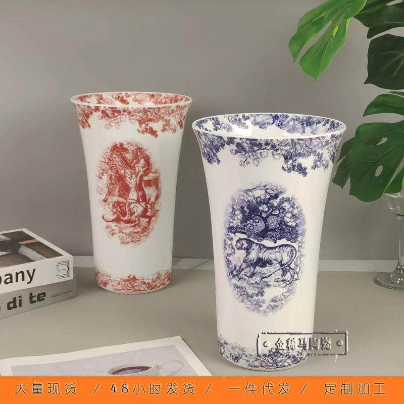 北欧家居装饰品陶瓷大口花瓶干花插花瓶老虎简约创意摆件白色客厅,机械设备,其他机械设备,淘宝优惠券,粉丝福利购,淘宝优惠卷