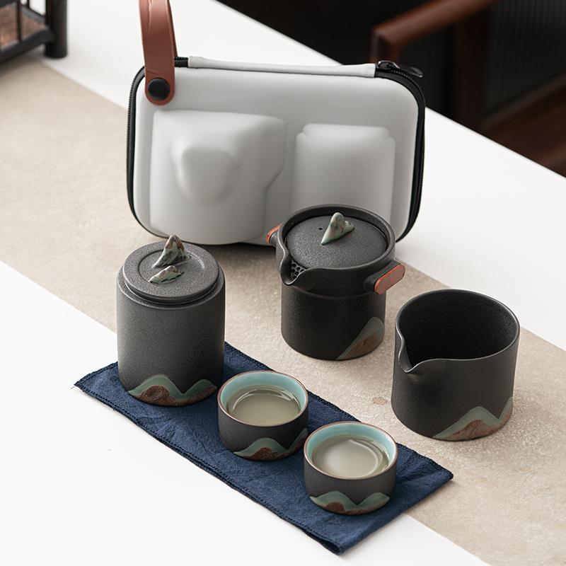 黑陶快客杯一壶二杯两杯旅行茶具套装便携式简易随身功夫刻字