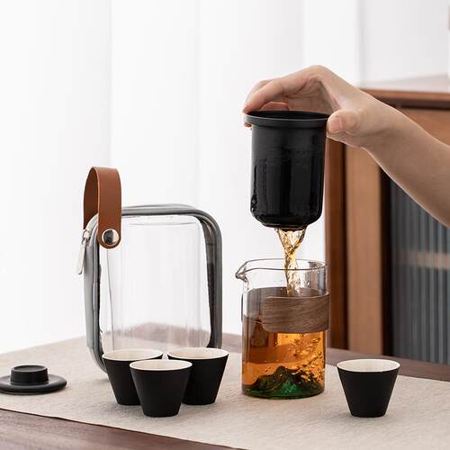 便携式旅行茶具小套装备户外包玻璃功夫泡茶壶茶杯简易露营快客杯