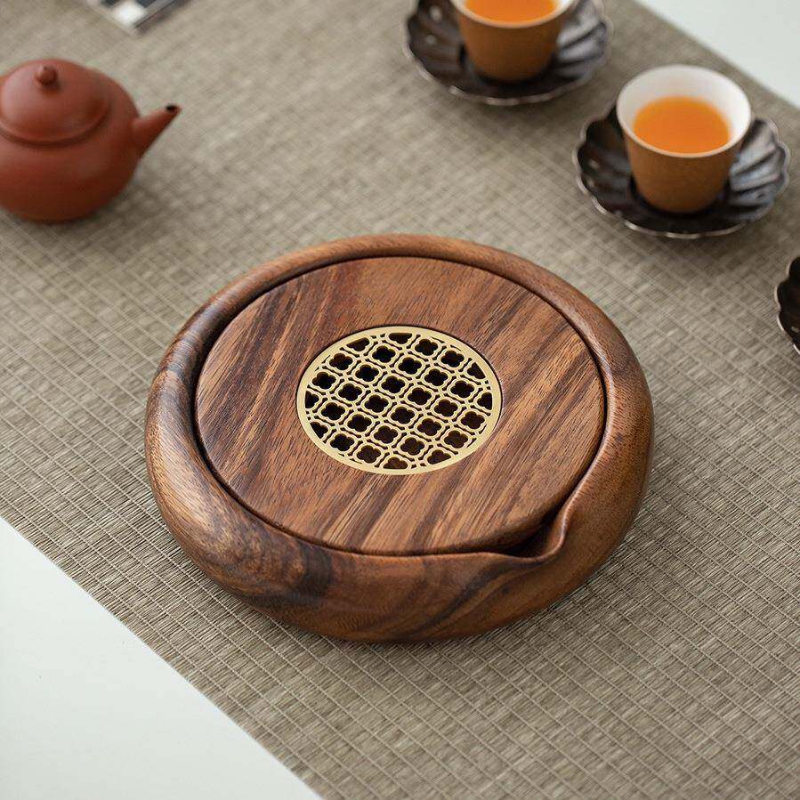 胡桃木储水式壶承茶盘新中式小型干泡台家用实木干泡盘紫砂壶壶垫