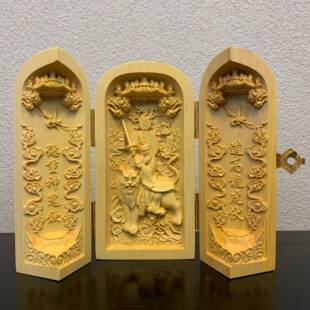 黄杨木雕三开盒张天师赵公明九天玄女文昌帝三官帝王灵官玄天上帝