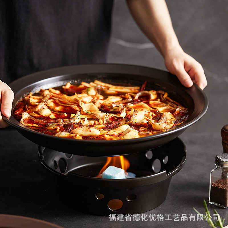 日式陶瓷干锅套装酒店餐厅餐具耐高温砂锅固体酒精小火锅酒店商用