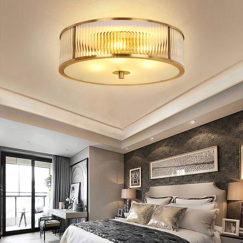 美式全铜吸顶灯吊灯现代简约简欧纯铜客厅餐厅卧室灯圆形玻璃铜灯