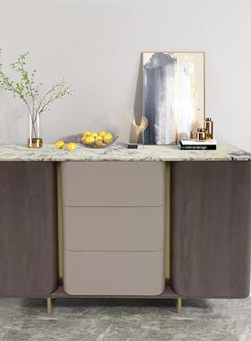 JS意式天然大理石台面皮革内里木饰面大量储物空间奢石餐边柜