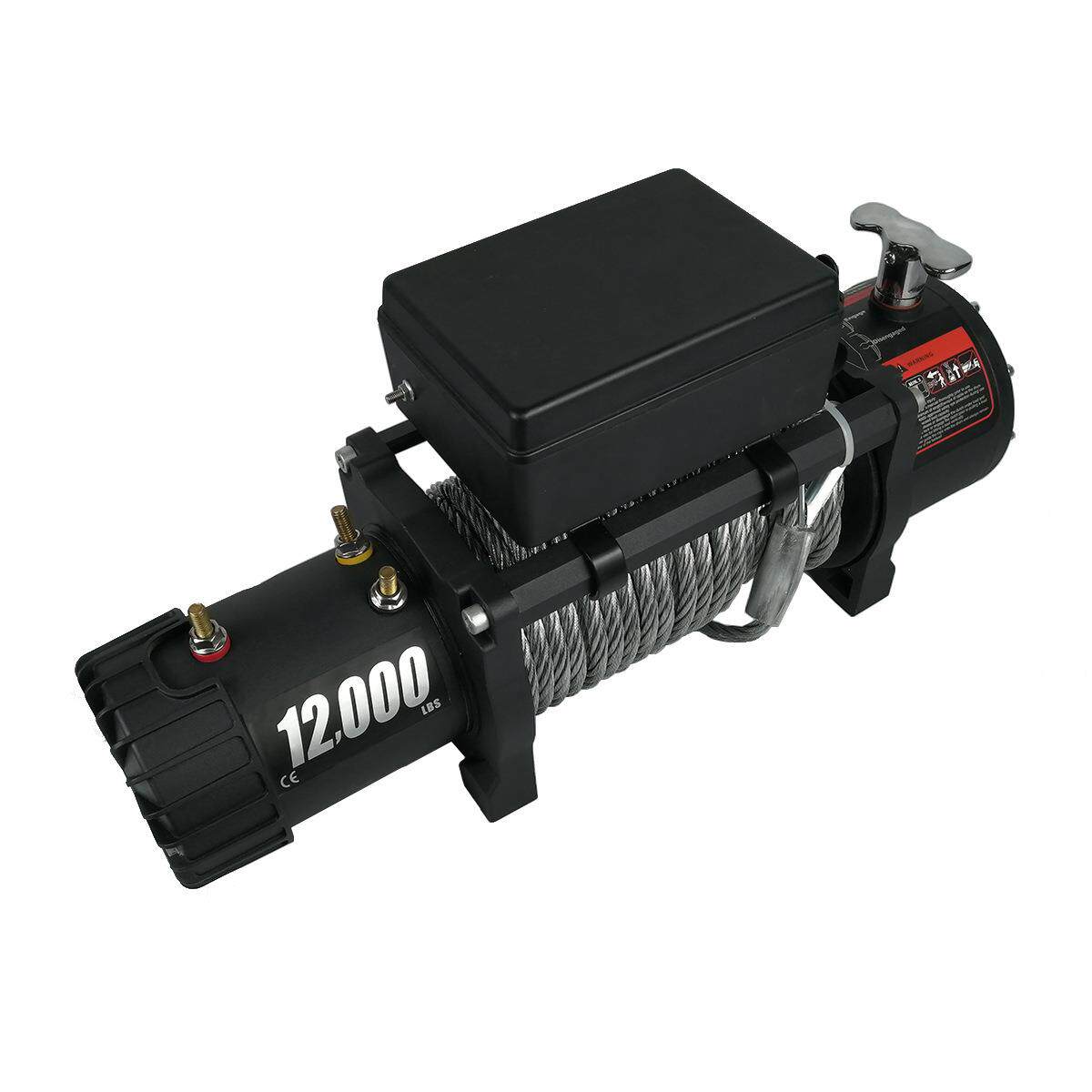 12000LBS钢丝绳绞盘12v24v直流电动绞盘吊机自救牵引器