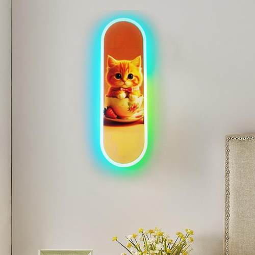 极简创意卡通小猫卧室床头壁灯RGB七彩幻彩氛围智能装饰灯