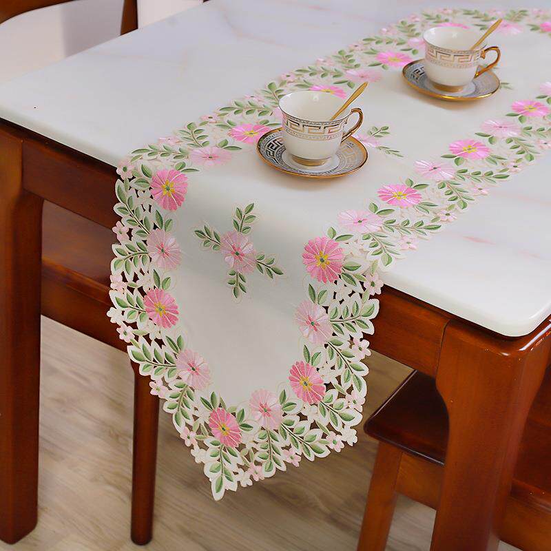 新款跨境花朵桌旗田园风餐边柜旗布艺美式茶几电视柜长条桌布